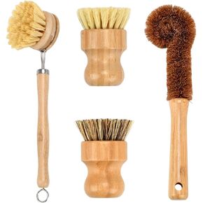 4 Piece Bamboo Dish Brush Set - Bamboo Dish Bottle Brush with Sisal, Dish Scrubber for Kitchen Cleaning Dishes, Pots, Pans in Saudi Arabia