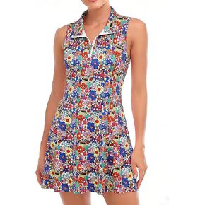 Women's Tennis Golf Dress Sleeveless with Shorts Pockets Zip Up Polo Collar A Line Quick Dry Athletic Outfit in Saudi Arabia