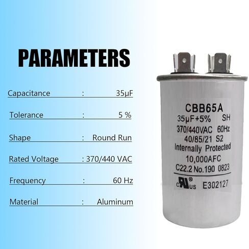35 فائق التوهج 35MFD 50/60 هرتز 370VAC 440VAC CBB65 CBB65B مكثفات تشغيل مستديرة لتشغيل محرك التيار المتردد، تشغيل محرك التيار المتردد، تشغيل المروحة، مكثفات تكييف الهواء للتبريد أو المضخة الحرارية. in Kuwait