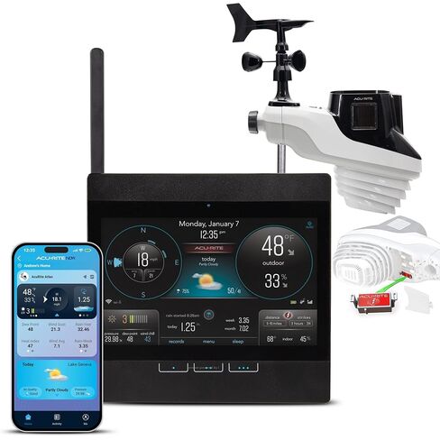 محطة طقس AcuRite Atlas الاحترافية مع شاشة HD مباشرة إلى Wi-Fi، وكشف البرق، ومقياس ضغط مدمج، ودرجة الحرارة، والرطوبة، وسرعة/اتجاه الرياح وقياسات هطول الأمطار (01001M) in Kuwait