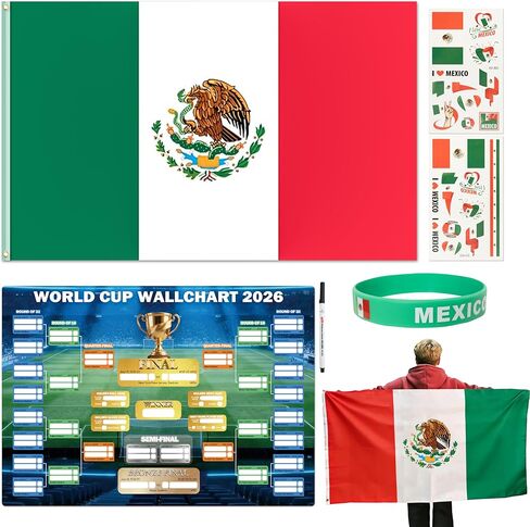 مجموعة مشجعي كرة القدم لكأس العالم 2026 مكونة من 6 قطع، سلع كأس العالم لملحقات المشجعين، العلم، ملصقات الوشم المؤقتة، ملصق السوار والجدول الزمني، مجموعة بسيطة لمشجعي كرة القدم لمشاهدة المباريات (الولايات المتحدة) in Kuwait
