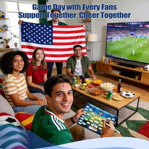 مجموعة مشجعي كرة القدم لكأس العالم 2026 مكونة من 6 قطع، سلع كأس العالم لملحقات المشجعين، العلم، ملصقات الوشم المؤقتة، ملصق السوار والجدول الزمني، مجموعة بسيطة لمشجعي كرة القدم لمشاهدة المباريات (الولايات المتحدة) in Kuwait