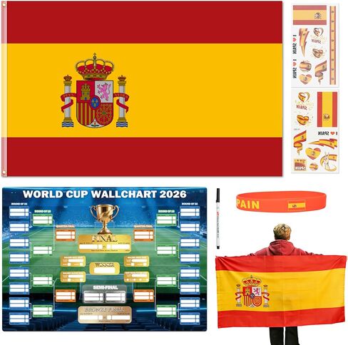 مجموعة مشجعي كرة القدم لكأس العالم 2026 مكونة من 6 قطع، سلع كأس العالم لملحقات المشجعين، العلم، ملصقات الوشم المؤقتة، ملصق السوار والجدول الزمني، مجموعة بسيطة لمشجعي كرة القدم لمشاهدة المباريات (الولايات المتحدة) in Kuwait