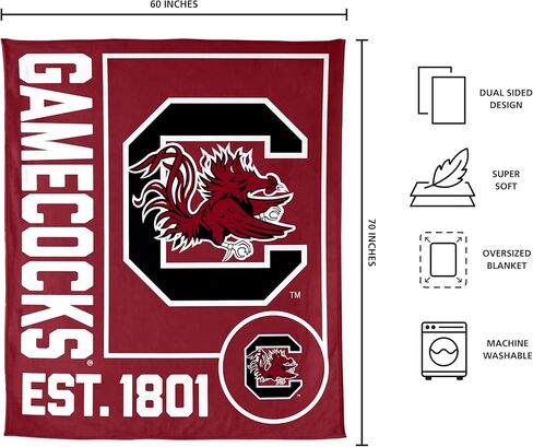 FANMATS NCAA South Carolina Gamecocks Super Plush Throw Blanket – 60" x 70" Size | Team Color | Ultra-Soft Polyester Material in Saudi Arabia