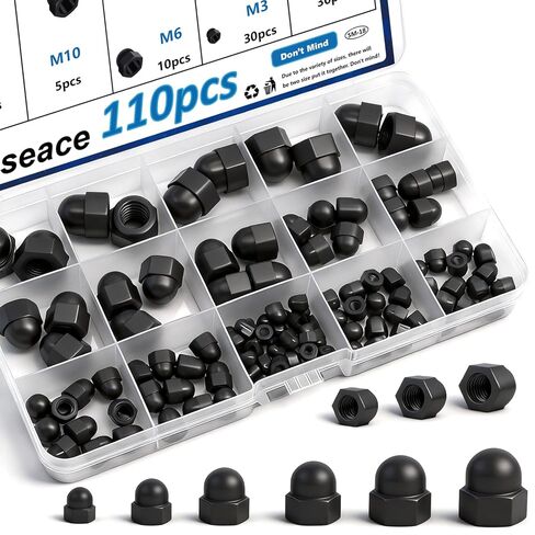 smseace 110 قطعة 6 أحجام عرافة الجوزة مجموعة متنوعة من المكسرات M3 / M4 / M5 / M6 / M8 / M10 غطاء غطاء الترباس للحماية، أغطية براغي نايلون داخلية وخارجية in Kuwait