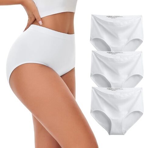 Hlizonn Women's High Waist Underwear 3-Pack,Black/White Seamless Panties, Soft Breathable Everyday Briefs ((No Show,S-XL) in Kuwait
