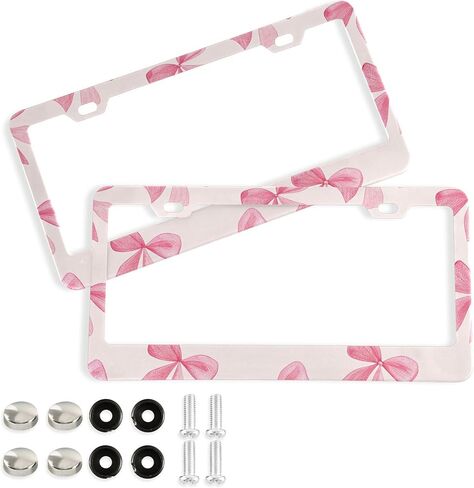 xigua Pink Bow License Plate Frames for 2 Screw Tag Frames, Rust-Proof 2 Pack Universal Car License Plate Holders Decor for Car/Truck/SUV Automobile Accessory in Saudi Arabia