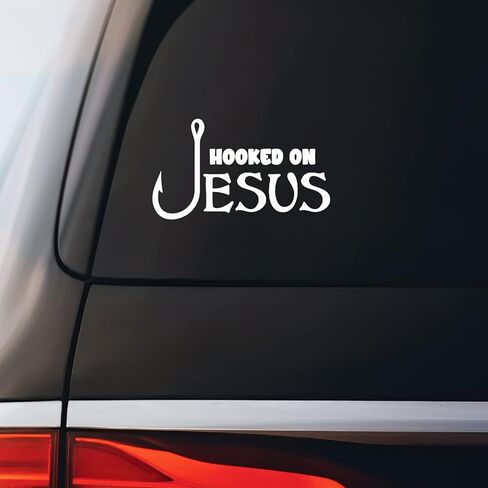 Hooked On Jesus Sticker Decal Notebook Car Laptop 5.5"x3" (White) in Saudi Arabia