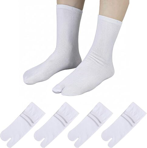 4 Pairs White Tabi Socks, Tabi Socks Men & Women, Cotton Big Toe Sock for Flip Flops, Breathable Elastic Japanese Tabi Sock (White) in Saudi Arabia