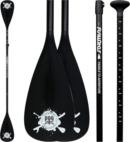 مجاذيف FunWater SUP - مجداف واقف قابل للتعديل مكون من 3 قطع مجاذيف محمولة من سبيكة عائمة - مجاذيف خفيفة الوزن وعائمة - متينة وقابلة للتعبئة - حشوة فعالة in Kuwait