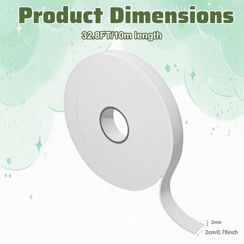 33FT×0.78In Double Sided Foam Tape, Double Sided Tape for Walls, Strong Adhesive Strips for Wall Art, Office Decor, Posters or Picture Hanging, Packaging, Bonding (White) in Saudi Arabia