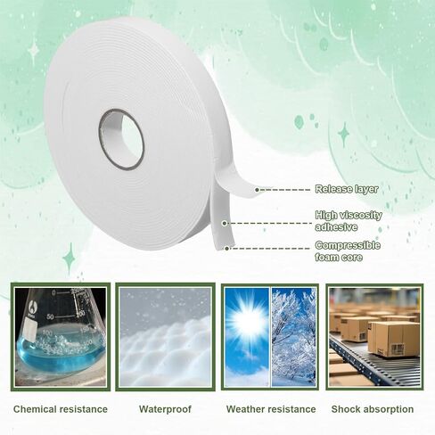 33FT×0.78In Double Sided Foam Tape, Double Sided Tape for Walls, Strong Adhesive Strips for Wall Art, Office Decor, Posters or Picture Hanging, Packaging, Bonding (White) in Saudi Arabia
