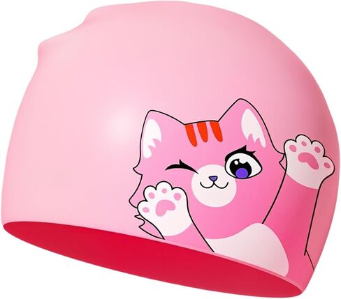 Cartoon Swim Cap for Kids Age 3-12, High-Elastic Soft Silicone Anti Slip Waterproof, Comfortable Fit, Ideal for Outdoor Indoor Swimming Pool/Beach/Swimming Classes. in Saudi Arabia