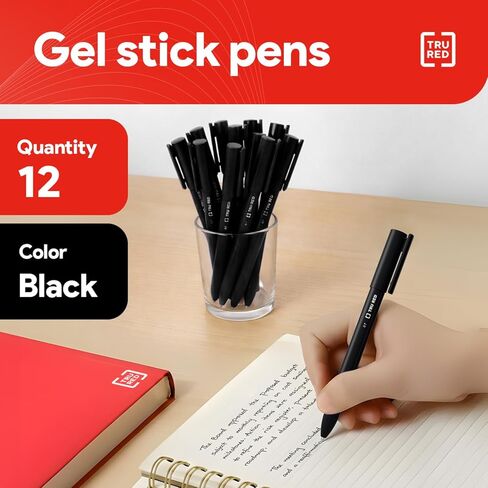 Staples TRU RED Quick Dry Gel Pens, Medium Point, 0.7mm, Black, Dozen (TR54480) in Saudi Arabia