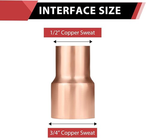 (Pack of 10) EFIELD 3/4" X 1/2" Copper Coupling Reducer, Cx C Sweat Connection, LF Copper Plumbing Fittings(3/4"X1/2"),(COPPER035) in Saudi Arabia