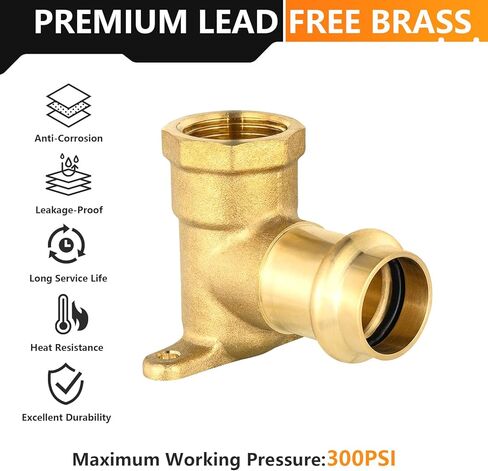 5-Pack HeSun Copper Press 90-Degree Drop Ear Elbow,1/2" Press X 1/2" Female NPT Elbow Fitting, LF Brass in Saudi Arabia