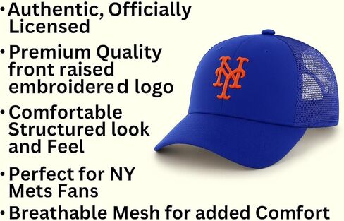 قبعة بيسبول شبكية من NY Mets مرخصة رسميًا، قبعة كلاسيكية زرقاء/برتقالية مطرزة قابلة للتعديل، شعار الفريق الأساسي MVP، قبعة رياضية منظمة in Saudi Arabia