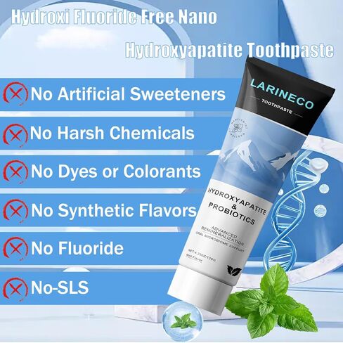 Larineco Remineralizing Toothpaste，Hydroxi Fluoride Free Nano Hydroxyapatite Toothpaste for Remineralizing Enamel & Sensitive Relief, Whitening, SLS-Free, Natural Peppermint, 4.23oz (1PCS) in Saudi Arabia