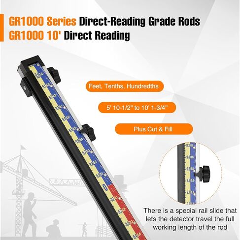 GR1000 10'' قضيب درجة القراءة المباشرة، قضبان الارتفاع الحقيقية من 5'10-1/2'' إلى 10'1-3/4'' ميزات مع قطع وملء، قياسات طول 10 أقدام بالقدم، والأعشار، والمئات in Kuwait
