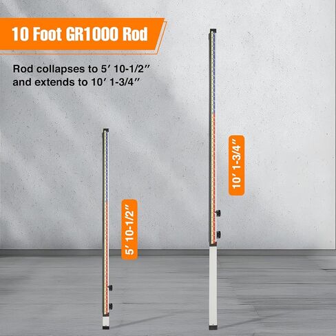 GR1000 10'' قضيب درجة القراءة المباشرة، قضبان الارتفاع الحقيقية من 5'10-1/2'' إلى 10'1-3/4'' ميزات مع قطع وملء، قياسات طول 10 أقدام بالقدم، والأعشار، والمئات in Kuwait