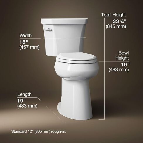 KOHLER K-25224-0 Highline Tall Two-Piece Elongated Toilet with Left-Hand Trip Lever, Elongated Toilet Bowl, 1.28 GPF, White in Saudi Arabia