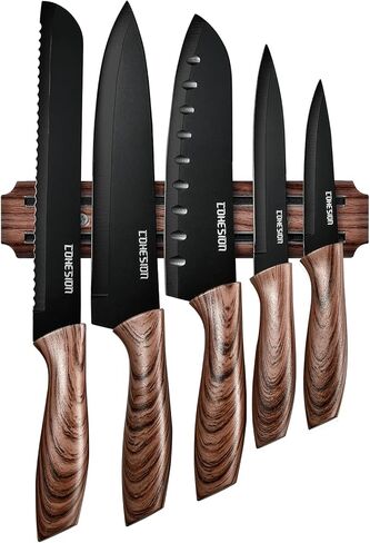 Cohesion 5 PCS Kitchen Knife Set with Magnetic Knife Holder for Wall, Ultra Sharp Chef Boxed Knife Set With Sheathes for Multipurpose Cooking with Ergonomic Handle in Saudi Arabia