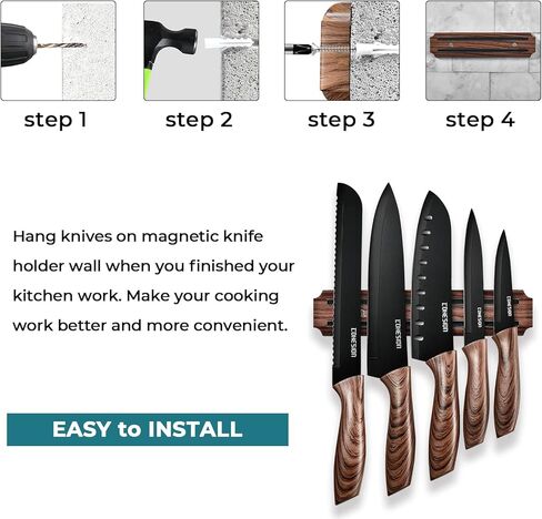 Cohesion 5 PCS Kitchen Knife Set with Magnetic Knife Holder for Wall, Ultra Sharp Chef Boxed Knife Set With Sheathes for Multipurpose Cooking with Ergonomic Handle in Saudi Arabia
