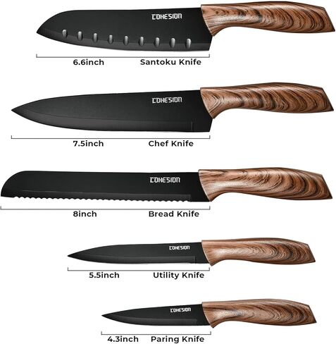Cohesion 5 PCS Kitchen Knife Set with Magnetic Knife Holder for Wall, Ultra Sharp Chef Boxed Knife Set With Sheathes for Multipurpose Cooking with Ergonomic Handle in Saudi Arabia