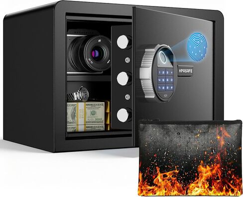 Smart Biometric Safe Box,0.8 Cuft Fingerprint Safe with Fireproof Bag, Small Caja Fuerte with Digital Keypad, 9.8×13.8×9.8 Inches (Exterior), Black in Saudi Arabia