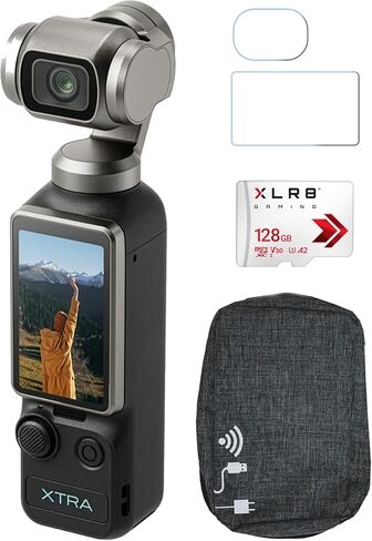مجموعة كاميرا PNY Xtra Edge Muse Gimbal Action مع بطاقة MicroSD سعة 128 جيجابايت، وحقيبة حمل ناعمة وفيلم واقي للشاشة (عبوتان) (4 عناصر) in Saudi Arabia