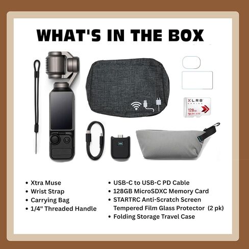 مجموعة كاميرا PNY Xtra Edge Muse Gimbal Action مع بطاقة MicroSD سعة 128 جيجابايت، وحقيبة حمل ناعمة وفيلم واقي للشاشة (عبوتان) (4 عناصر) in Saudi Arabia