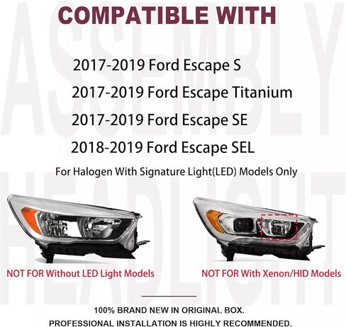 2PCS Headlights Assembly With Bulbs For 2017 2018 2019 Ford Escape(Kuga) S SE SEL Titanium Halogen With LED Daytime running light Replacement Headlamps Chrome Housing Amber Corner FO2502351 FO2503351 in Saudi Arabia