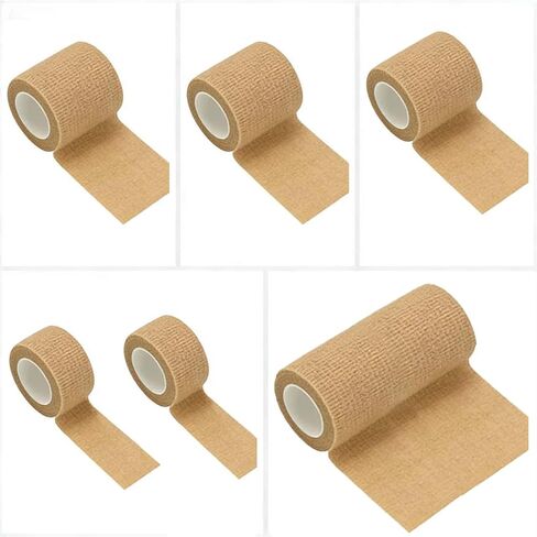 Bandage Wrap, 6Rolls Multiple Sizes Athletic Tape for Sports, Wrist, Finger, Ankle, Vet Wrap for Dogs, Medical Tape Wrap, Dog Bandages for Wounds, Wrist Tape (6 P - Multiple Sizes - Skin) in Kuwait