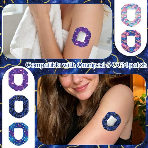 25 قطعة من رقعات المجرة المقاومة للماء متوافقة مع Omnipod 5، 5 أنماط لاصقة مسامية، ملصقات شريطية مسبقة القطع من الأقمشة غير المنسوجة، أغطية مستشعر CGM مقاومة للعرق in Saudi Arabia