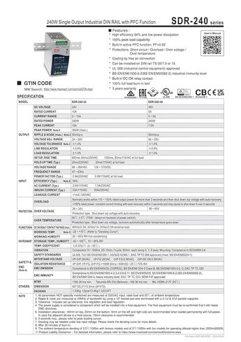 SDR-240-48 240W Single Output Industrial DIN Rail with PFC Function SDR-240 48V 5A in Saudi Arabia