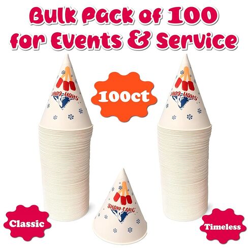 Concession Essentials Paper Snow Cone Cups, 6 oz, Wax Coated, Leakproof Water Cups for Shaved Ice, Water Cooler Dispenser, 100 Count in Saudi Arabia