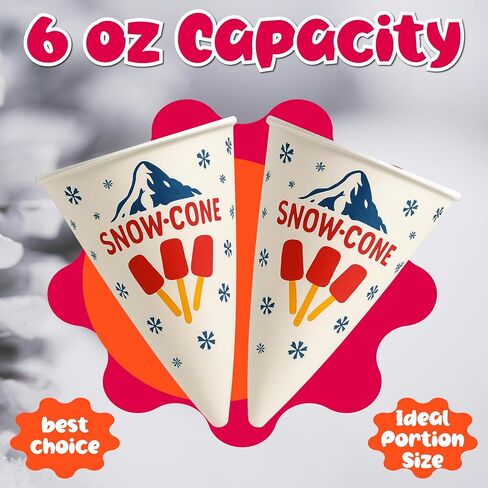 Concession Essentials Paper Snow Cone Cups, 6 oz, Wax Coated, Leakproof Water Cups for Shaved Ice, Water Cooler Dispenser, 100 Count in Saudi Arabia