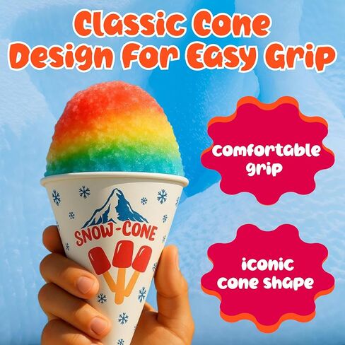 Concession Essentials Paper Snow Cone Cups, 6 oz, Wax Coated, Leakproof Water Cups for Shaved Ice, Water Cooler Dispenser, 100 Count in Saudi Arabia