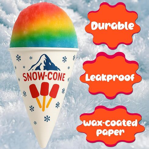 Concession Essentials Paper Snow Cone Cups, 6 oz, Wax Coated, Leakproof Water Cups for Shaved Ice, Water Cooler Dispenser, 100 Count in Saudi Arabia