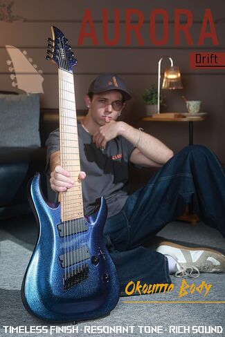 AKLOT Multi-Scale 8-String Electric Guitar: Roasted Maple Neck with String-Through Bridge Electric Guitars Kit with Okoume Body, HH Pickup, Gig Bag, Strap, String Mute, Distortion Pedal, XRN-8 TB in Saudi Arabia