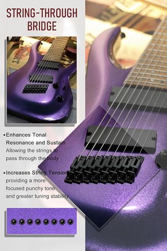 AKLOT Multi-Scale 8-String Electric Guitar: Roasted Maple Neck with String-Through Bridge Electric Guitars Kit with Okoume Body, HH Pickup, Gig Bag, Strap, String Mute, Distortion Pedal, XRN-8 TB in Saudi Arabia