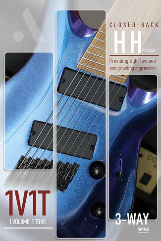 AKLOT Multi-Scale 8-String Electric Guitar: Roasted Maple Neck with String-Through Bridge Electric Guitars Kit with Okoume Body, HH Pickup, Gig Bag, Strap, String Mute, Distortion Pedal, XRN-8 TB in Saudi Arabia