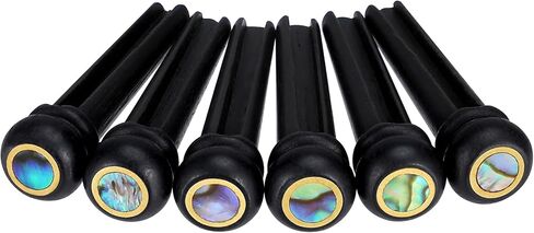 6Pcs Ebony Acoustic Guitar Bridge Pins with Abalone Dot Inlays, Slotted Guitar String Pegs Replacement Parts in Saudi Arabia