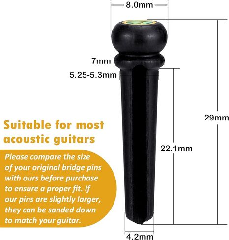 6Pcs Ebony Acoustic Guitar Bridge Pins with Abalone Dot Inlays, Slotted Guitar String Pegs Replacement Parts in Saudi Arabia