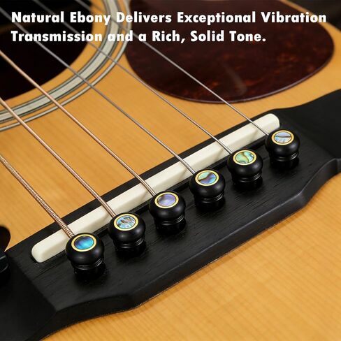 6Pcs Ebony Acoustic Guitar Bridge Pins with Abalone Dot Inlays, Slotted Guitar String Pegs Replacement Parts in Saudi Arabia