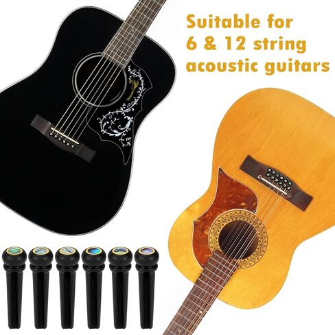 6Pcs Ebony Acoustic Guitar Bridge Pins with Abalone Dot Inlays, Slotted Guitar String Pegs Replacement Parts in Saudi Arabia