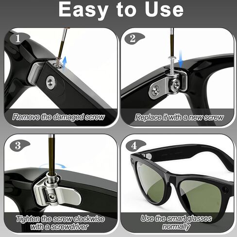 Replacement Screw Set Includes 1 Pcs Screwdriver & 8 Pcs Replacement Screws for Ray-Ban Meta Wayfarer/Skyler/Headliner Gen 1/2 & Oakley Meta HSTN, Easily Replace Sunglasses Temple Screws in Kuwait