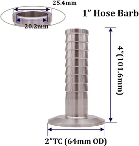 2" Tri Clamp x 1"(25.4mm) Hose Barb 64mm OD 4"(101.6mm) OAL Sanitary 304 Stainless Steel Homebrew Beer & Craft Hardware in Saudi Arabia