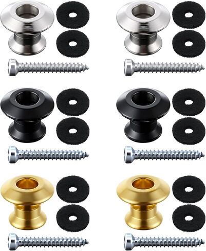 Feekoon 4 Set Guitar Strap Button Compatible with Dunlop Straplok, Dual Design Strap Locks Electric Guitar, 360° Rotating Lock Button for Bass/Ukulele (Black) in Kuwait