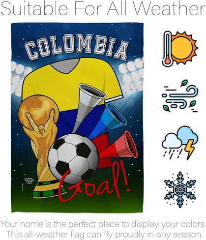 علم حديقة كأس العالم كولومبيا، فريق FIFA قطر، ديكور المنزل، لافتة جدارية فنية للفناء، الشرفة الأمامية، غرفة الكأس، ديكورات كرة القدم، صغيرة في الهواء الطلق، علامات ساحة صغيرة مزخرفة، هدايا كرة القدم في الأماكن المغلقة، مصنوعة في الولايات المتحدة الأمريكية in Saudi Arabia